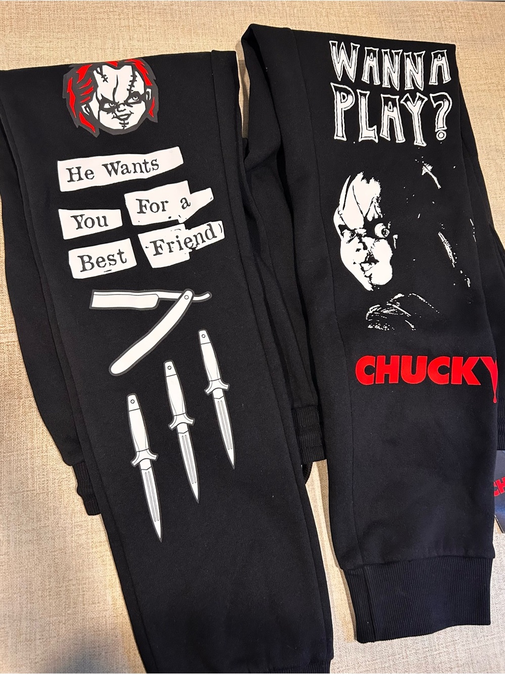Chucky Men’s Black Fleece Jogger Pants Isaac Morris Size M 36W NWT